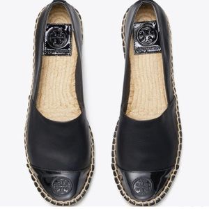 Tory Burch color block flat black espadrilles